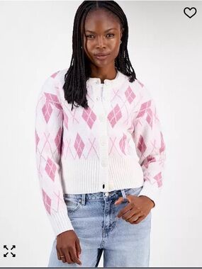 Pink Argyle Button-Front Women's Cardigan Sweater